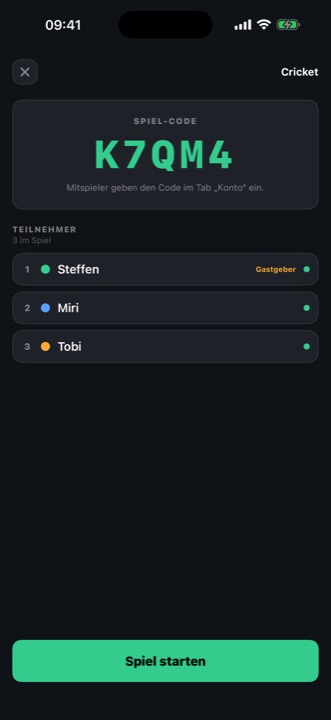 Live-Spiel mit Beitrittscode für Mitspieler